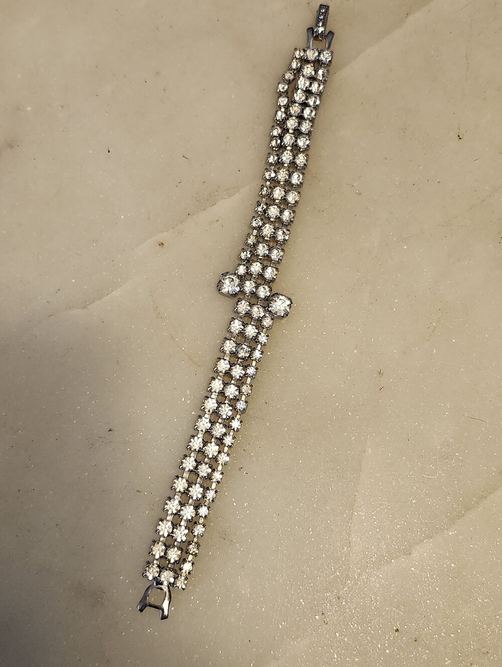 Stunning Rhinestone Three-Row Tennis Bracelet - Picture 2 of 10